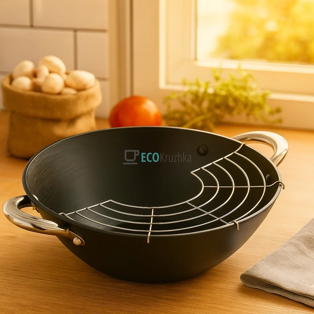 Казан чавунний "Wok", з антипригарним мармуровим покриттям 28 см, 3.6л Kamille KM-4806MR Казан чавунний "Wok", з антипригарним мармуровим покриттям 28 см, 3.6л Kamille KM-4806MR