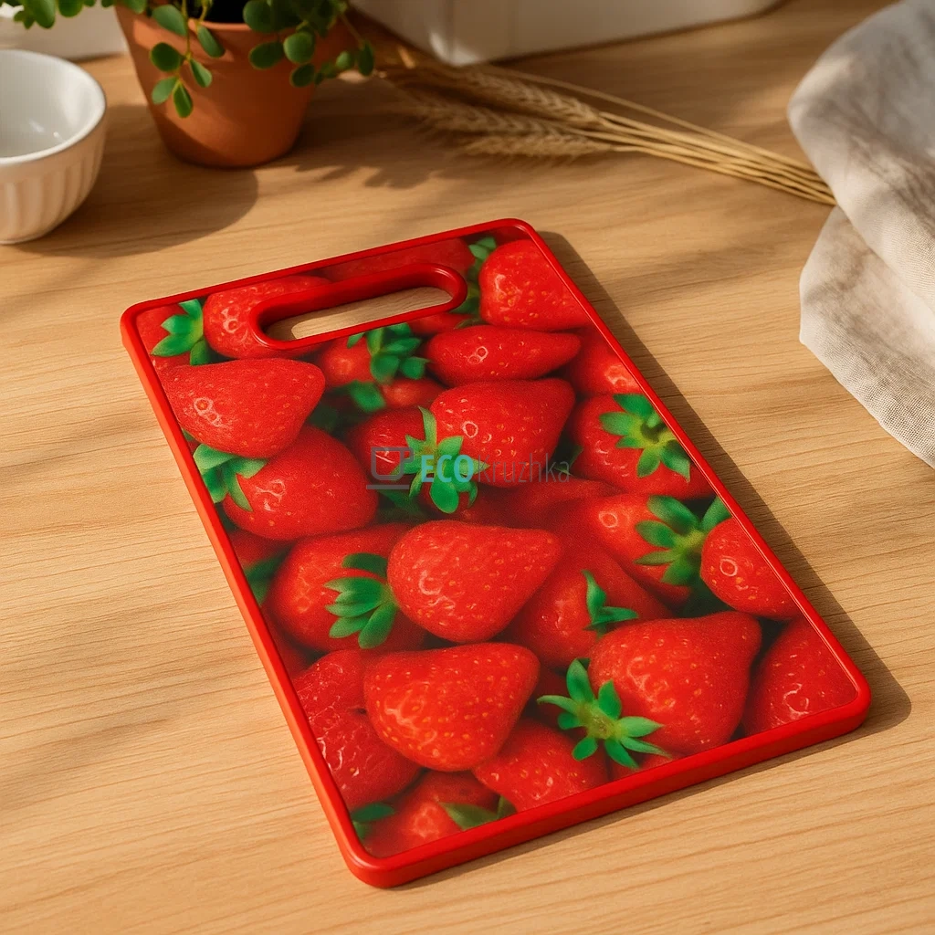 Дошка кухонна обробна 3D малюнок 367 х 225 х 11 мм Полуниця FRU-806 Дошка кухонна обробна 3D малюнок 367 х 225 х 11 мм Полуниця FRU-806