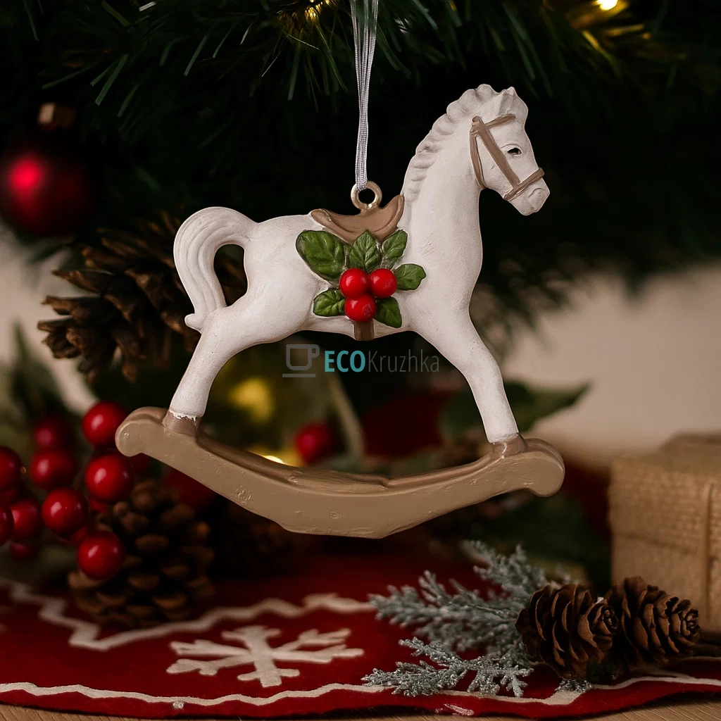 Декоративна підвіска «Конячка‑гойдалка» 7,5×2×7 см біло‑коричнева (K07-552) Декоративна підвіска «Конячка‑гойдалка» 7,5×2×7 см біло‑коричнева (K07-552)