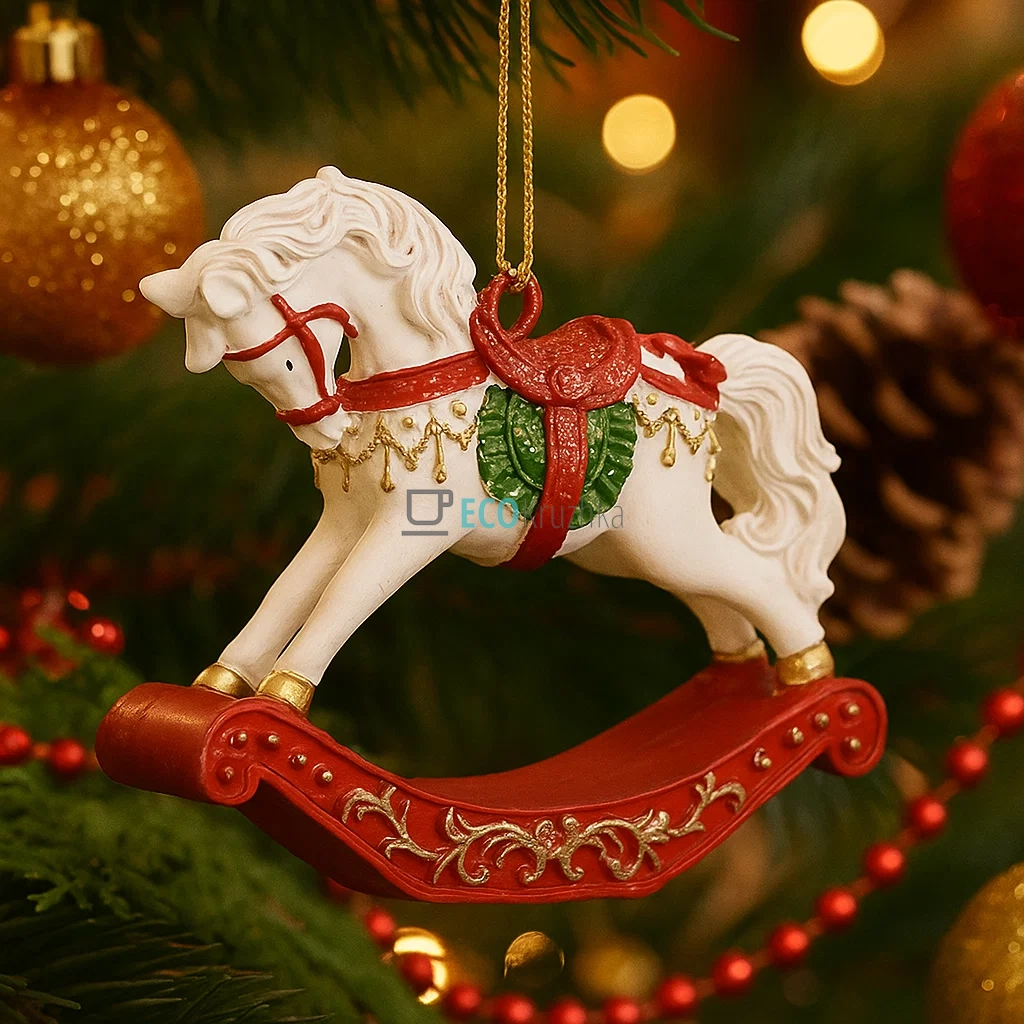 Декоративна підвіска‑конячка‑гойдалка 7,5×2×6,5 см біло‑червоний (K07-858) Декоративна підвіска‑конячка‑гойдалка 7,5×2×6,5 см біло‑червоний (K07-858)