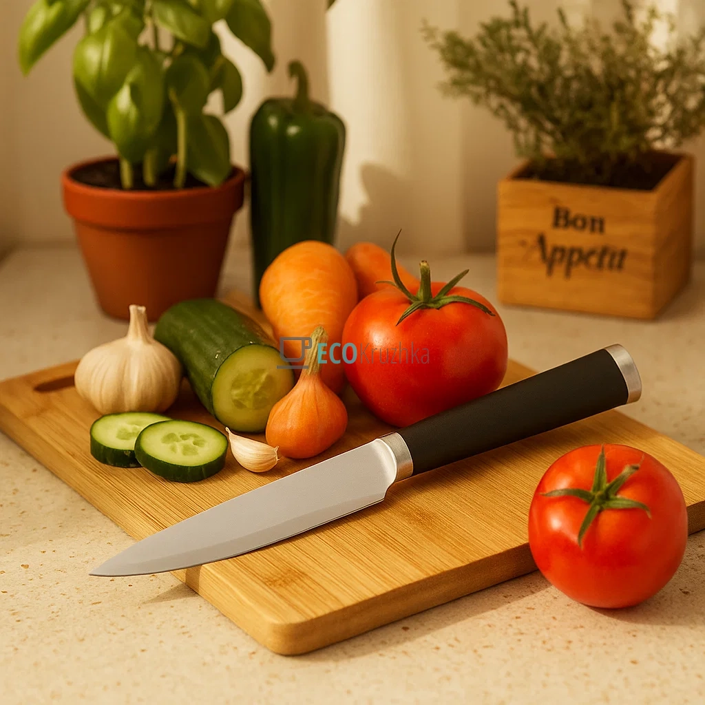 Універсальний ніж з нержавіючої сталі, лезо 12 см, ергономічна ручка Soft Touch Kamille KM-5193 Універсальний ніж з нержавіючої сталі, лезо 12 см, ергономічна ручка Soft Touch Kamille KM-5193