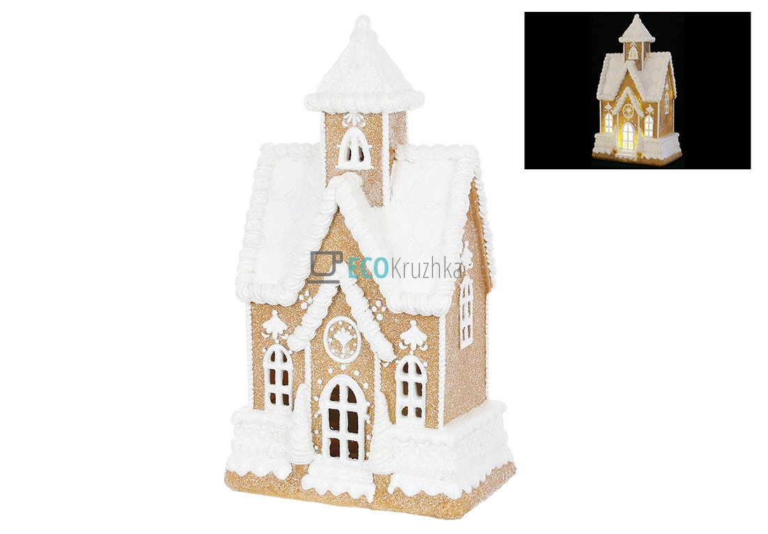 Декоративна фігура з LED підсвічуванням Пряничний будиночок з глітером 32.5 см (837-252) Декоративна фігура з LED підсвічуванням Пряничний будиночок з глітером 32.5 см (837-252)