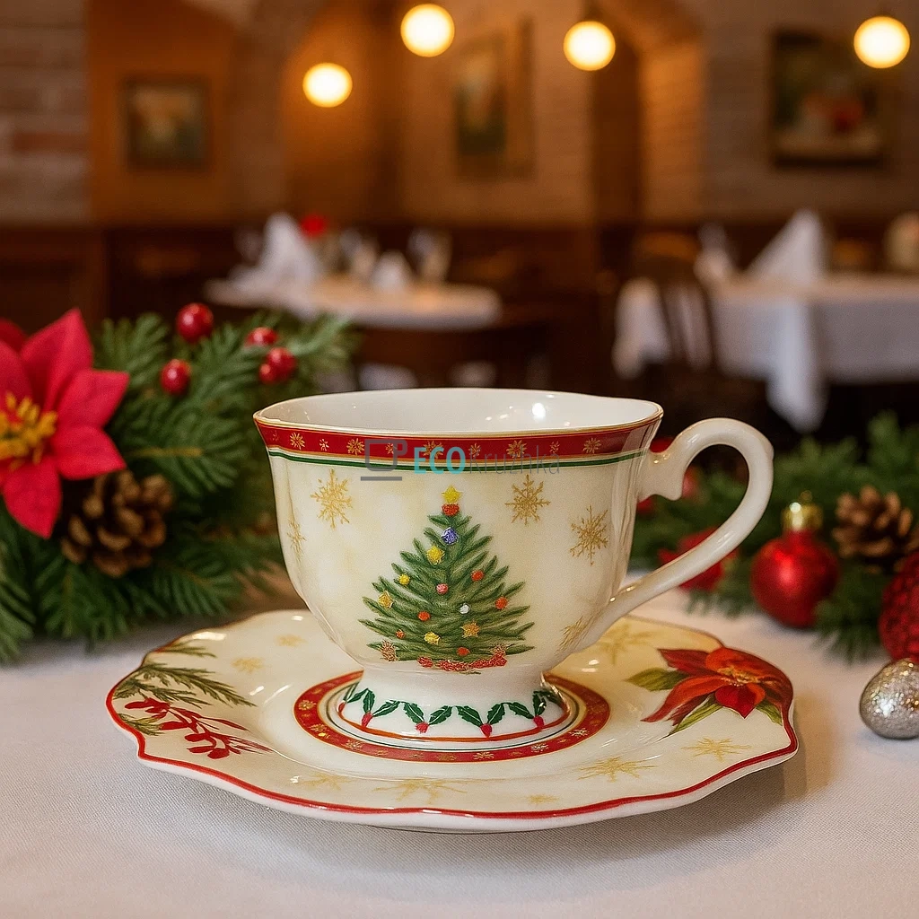 Різдвяна порцелянова чашка з блюдцем 170 мл – святковий набір Christmas Story (149-039)