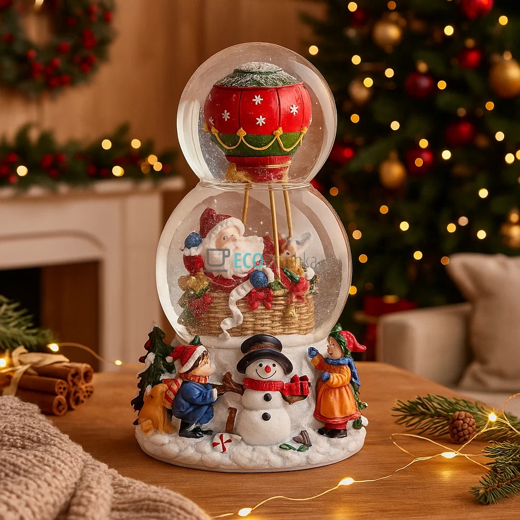 Новорічна снігова куля Санта на повітряній кулі 20.5 см (559-385) Новорічна снігова куля Санта на повітряній кулі 20.5 см (559-385)