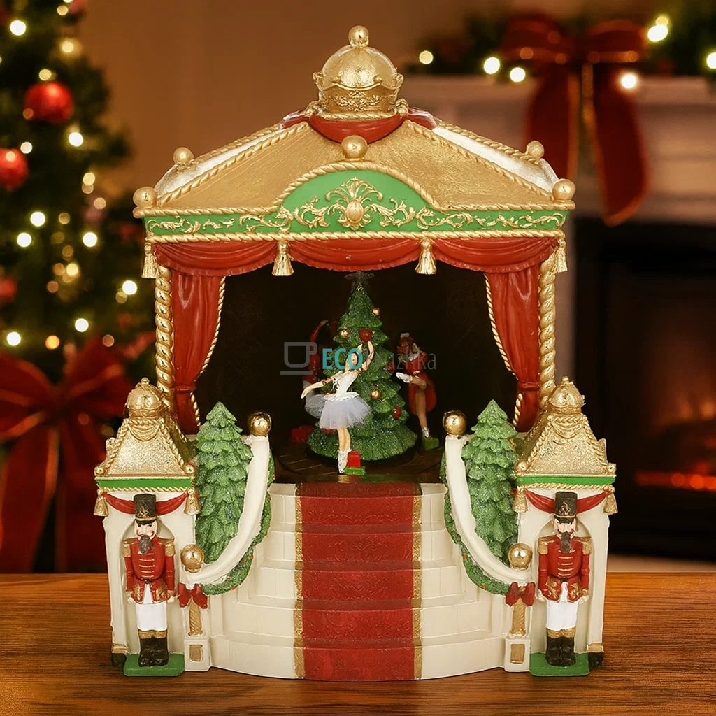 Різдвяний музичний театр Лускунчик LED, обертаючою ялинкою та балериною 34×30×40 см (838-571)