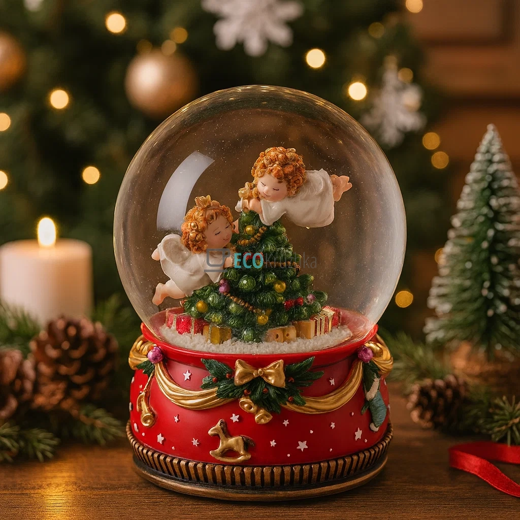 Водяна куля «Ангелочки з ялинкою»  20.5 см зі снігом і музикою (559-570)