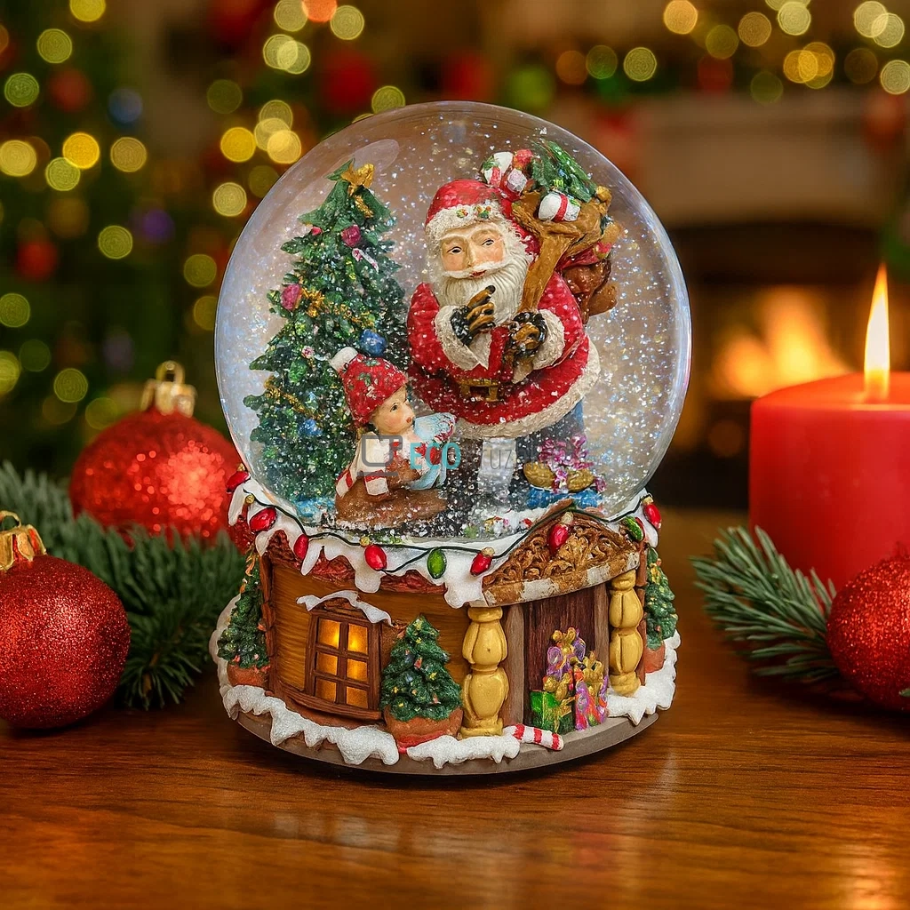 Водяна куля Санта 16 см зі снігом і музикою (559-107)