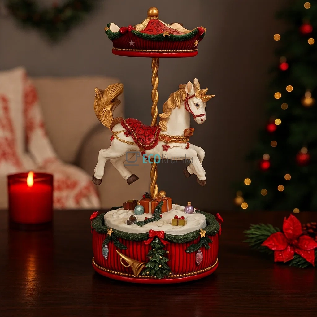 Музична новорічна карусель з конячкою, заводний механізм, 20.5 см (559-553) Музична новорічна карусель з конячкою, заводний механізм, 20.5 см (559-553)