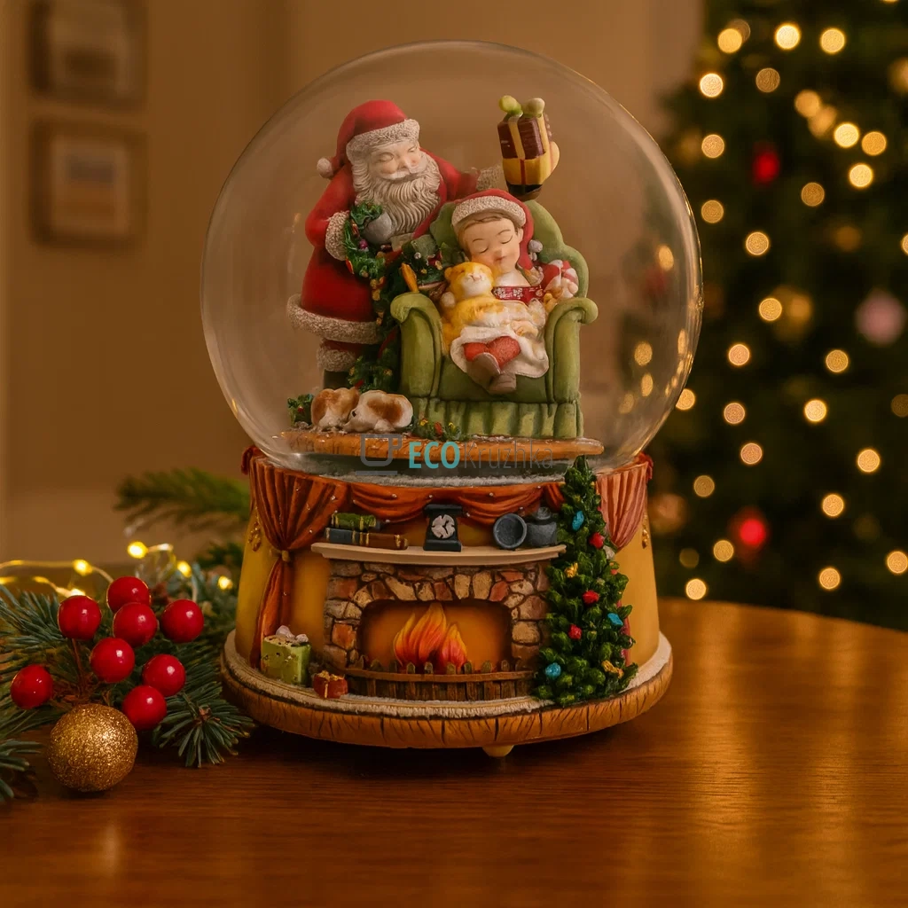Водяна куля «Подарунок від Санти» 20 см зі снігом і музикою (559-238)