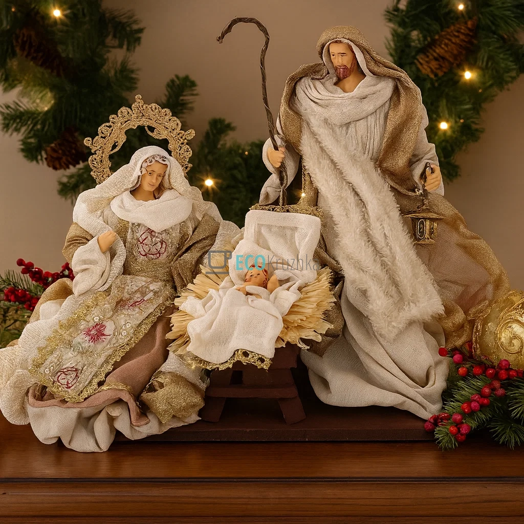 Різдвяний вертеп з 3 фігур на підставці 36 х 18 х 28 см (428-237)