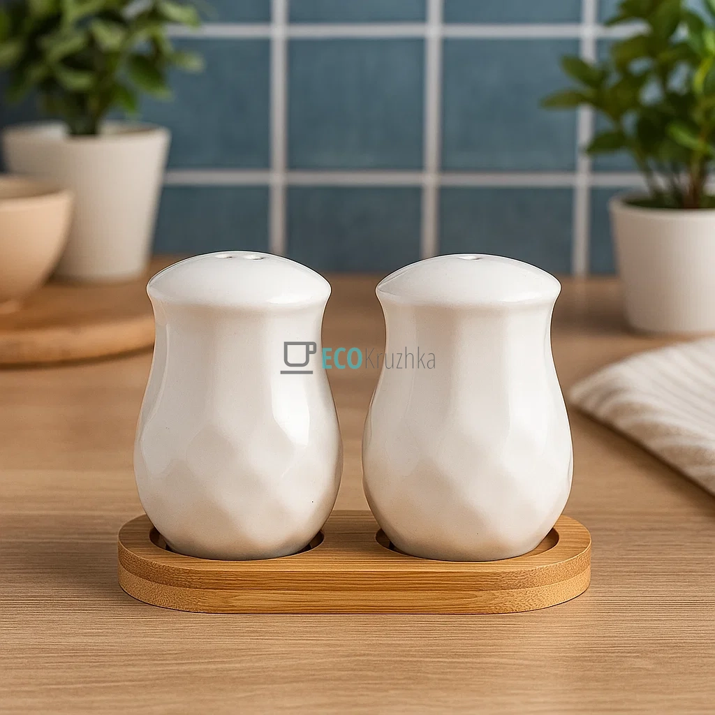 Сільничка та перечниця на бамбуковій підставці PJ02812 Сільничка та перечниця на бамбуковій підставці PJ02812