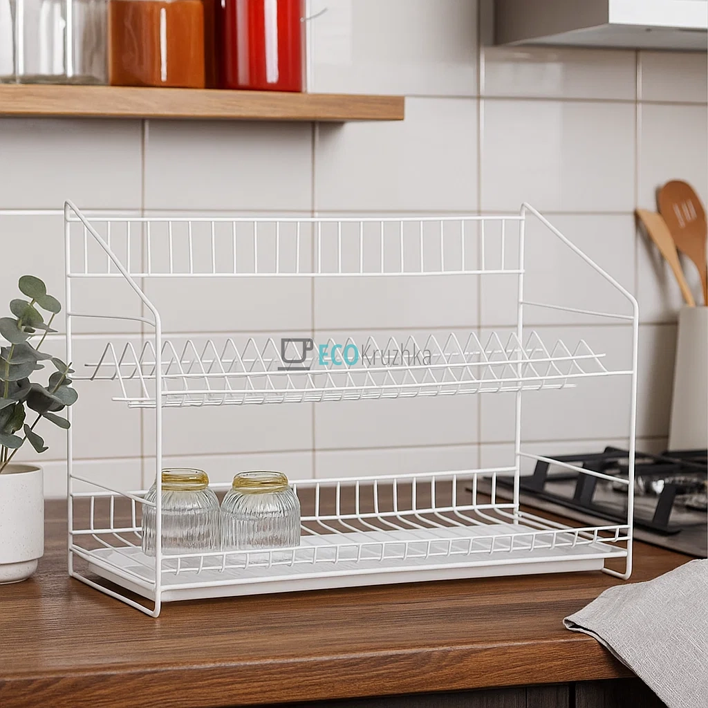Сушка для посуду з металева двоярусна 56 х 40 см Біла Sparrow EK14018