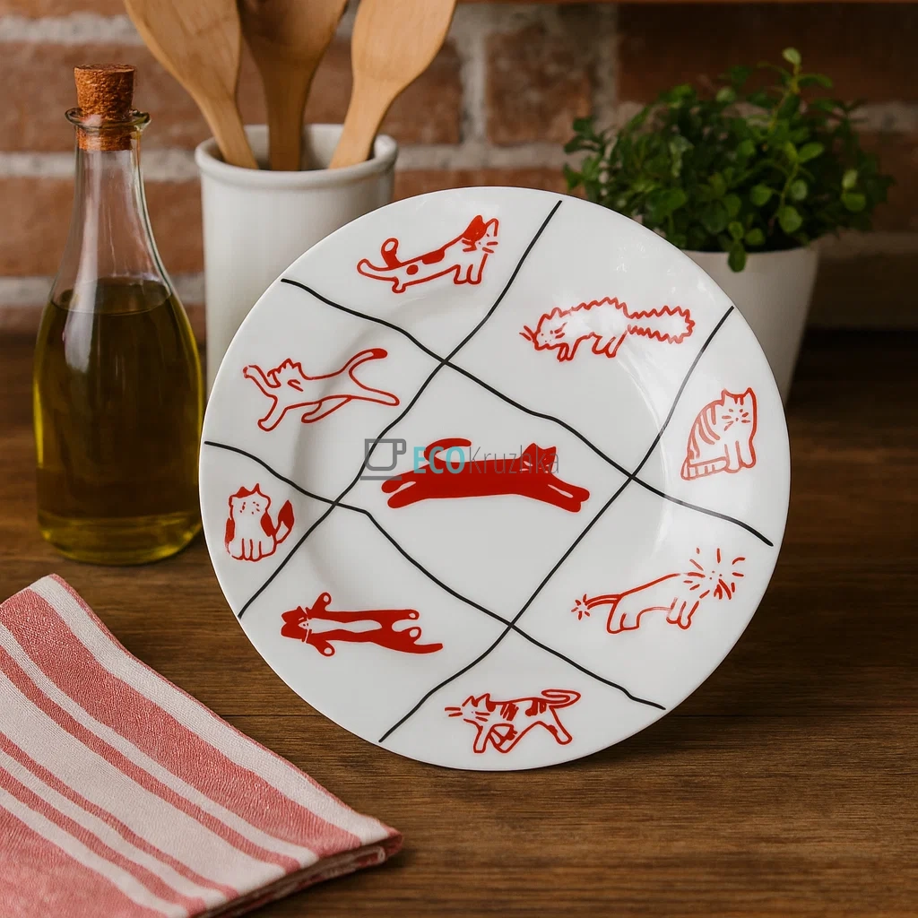 Обідня порцелянова тарілка Cats Party 23 см (7777-6)
