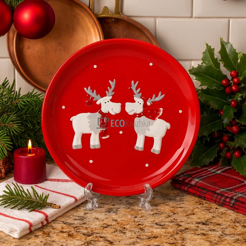 Керамічна тарілка "Братці олені", 22 см, червона (834-322) Керамічна тарілка "Братці олені", 22 см, червона (834-322)