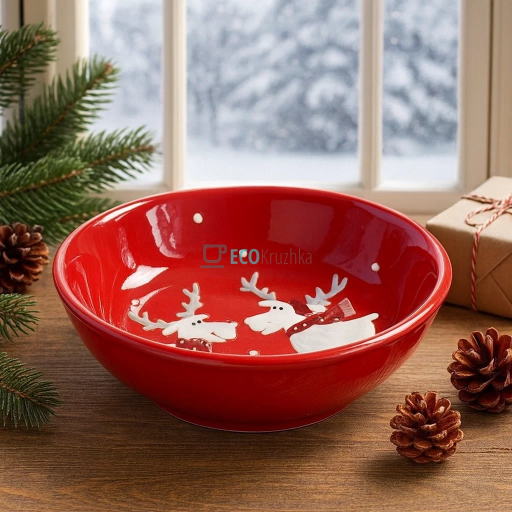 Керамічна піала "Братці олені", 550 мл, червона (834-323)