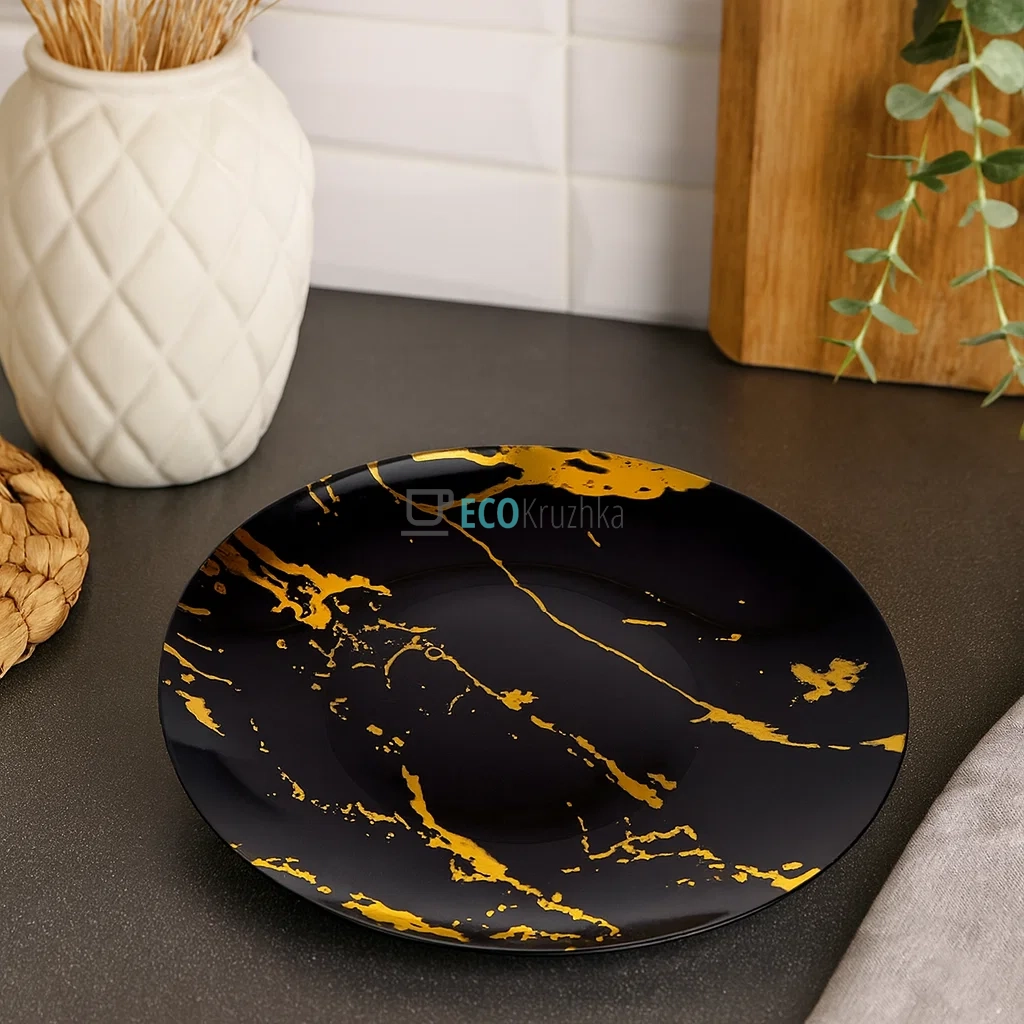 Тарілка керамічна 22 см Чорний мармур (050-42-02)