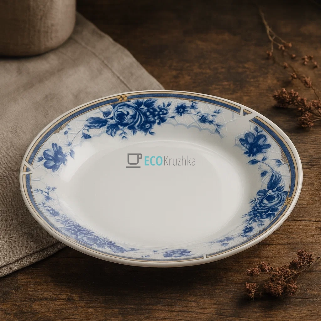 Тарілка Блакитна троянда мілка D17.5 №7.8862