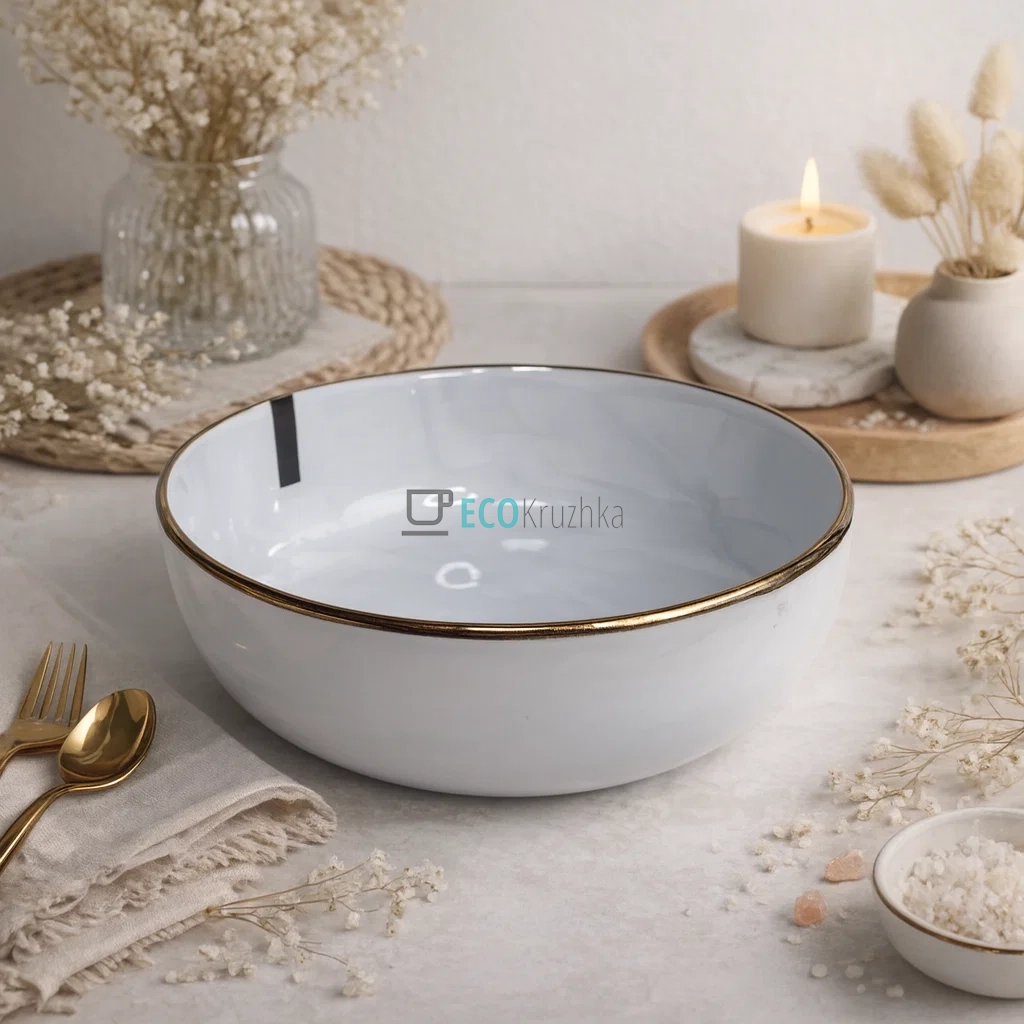 Тарілка супова Ardesto Marmo, 19 см, біла, кераміка (AR2919MRBW)