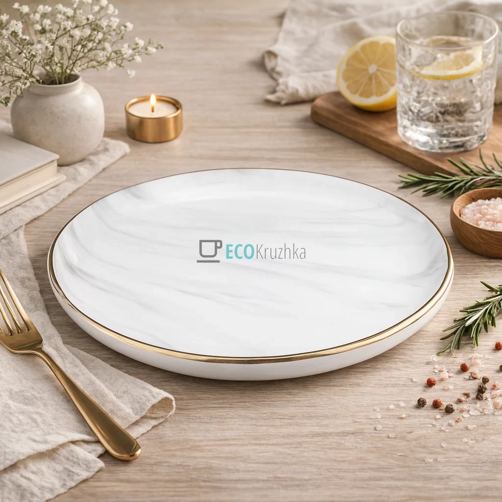 Тарілка десертна Ardesto Marmo, 19 см, біла, кераміка (AR2919MRW)