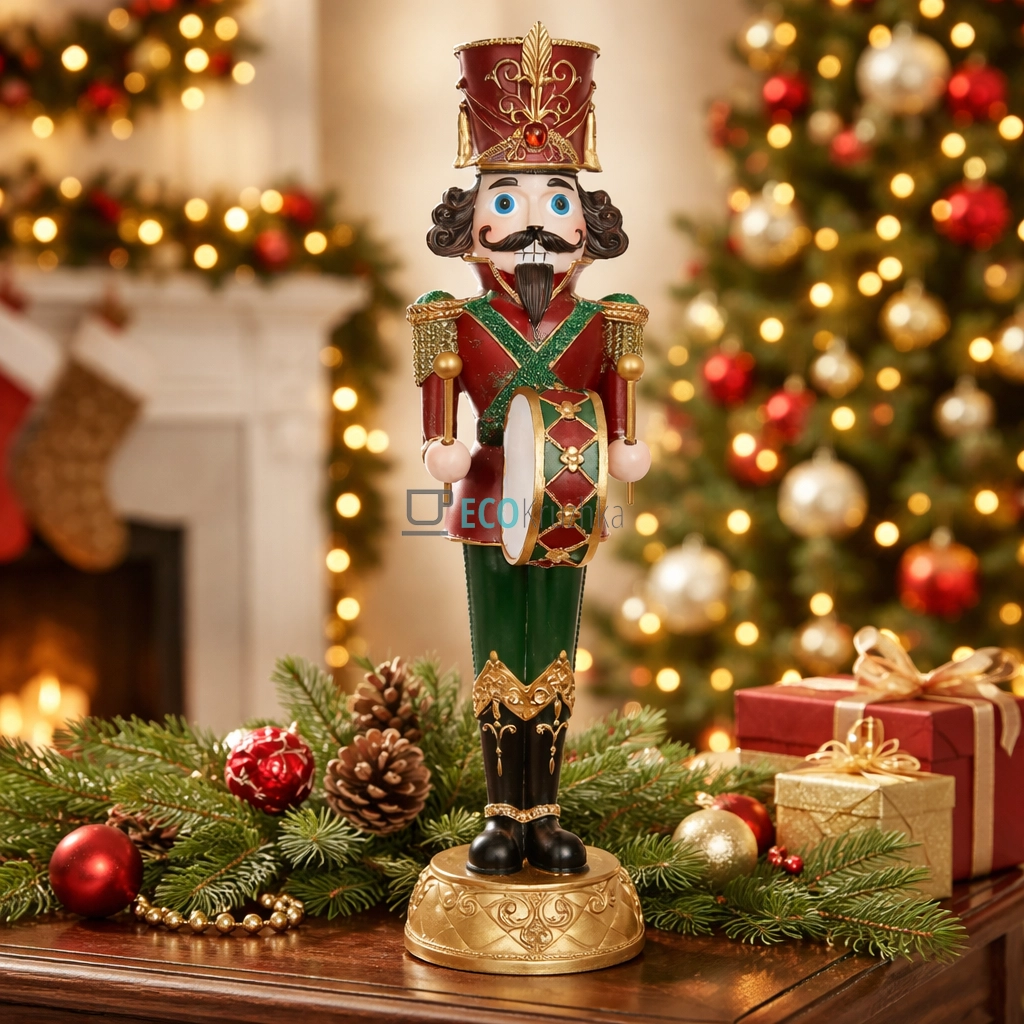 Новорічна декоративна фігура Лускунчик з барабаном 35.5 см бордо (837-278)