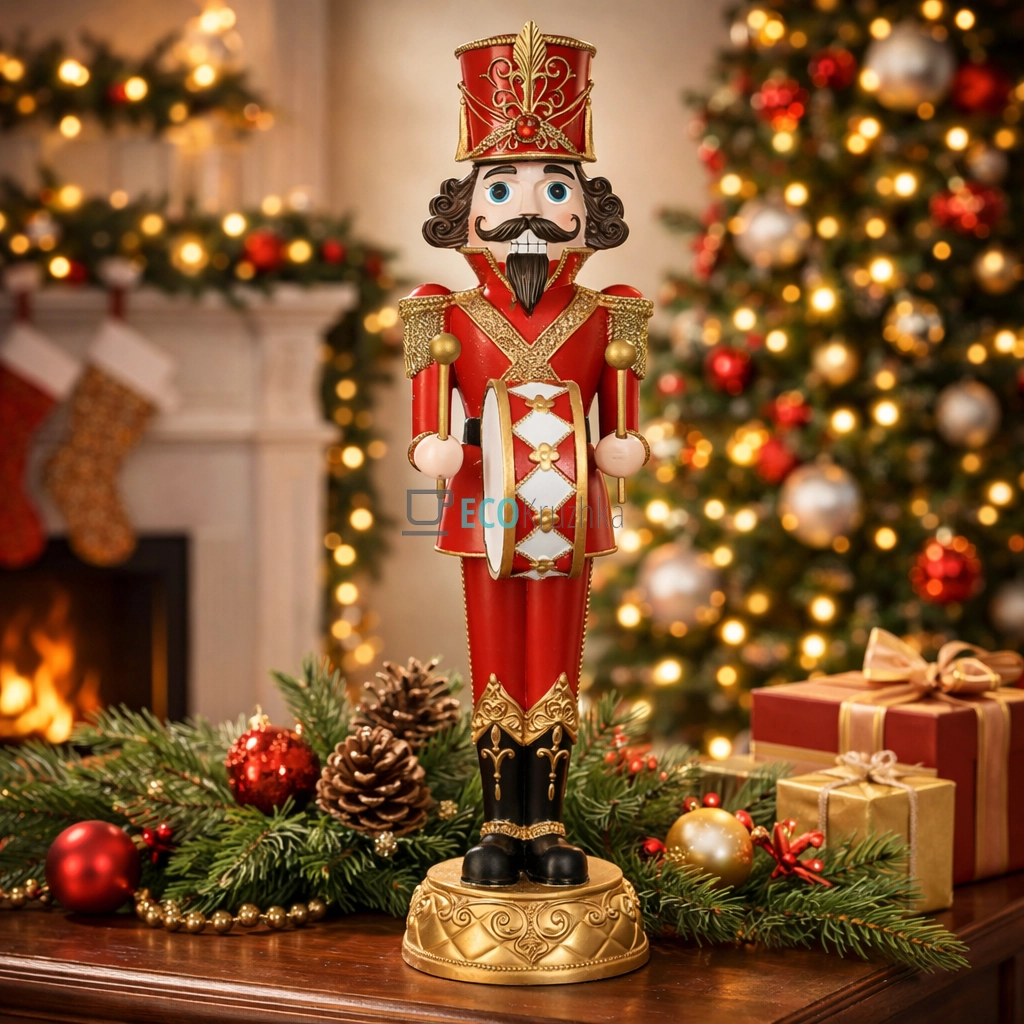 Новорічна декоративна фігура Лускунчик з барабаном 35.5 см червоний (837-279)