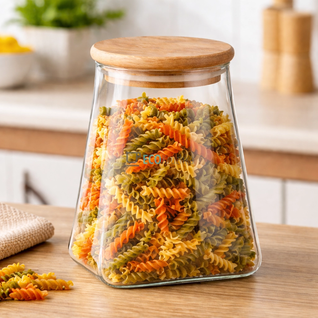 Банка для зберігання Ardesto Fresh, конус, 740 мл, скло, бамбук (AR1374BLC)