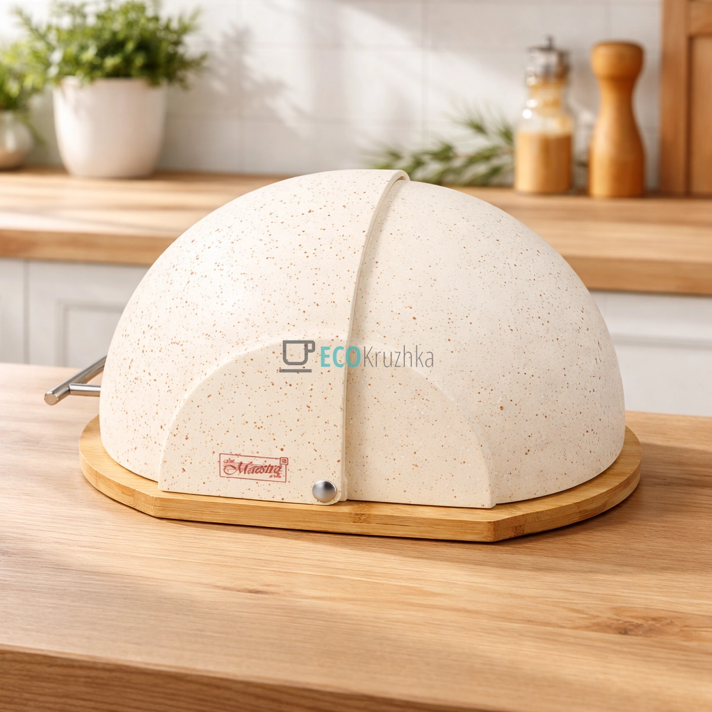 Хлібниця Maestro з деревяною основою та відкидной кришкою 37×21,5×39,5 см Бежева MR-1678G-BEIGE