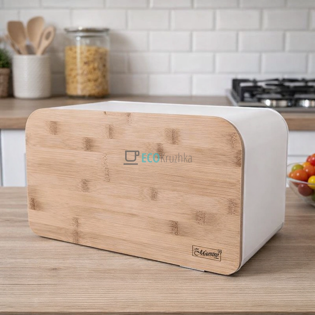Хлібниця із бамбуковою кришкою Біла Maesrto MR-1770-w