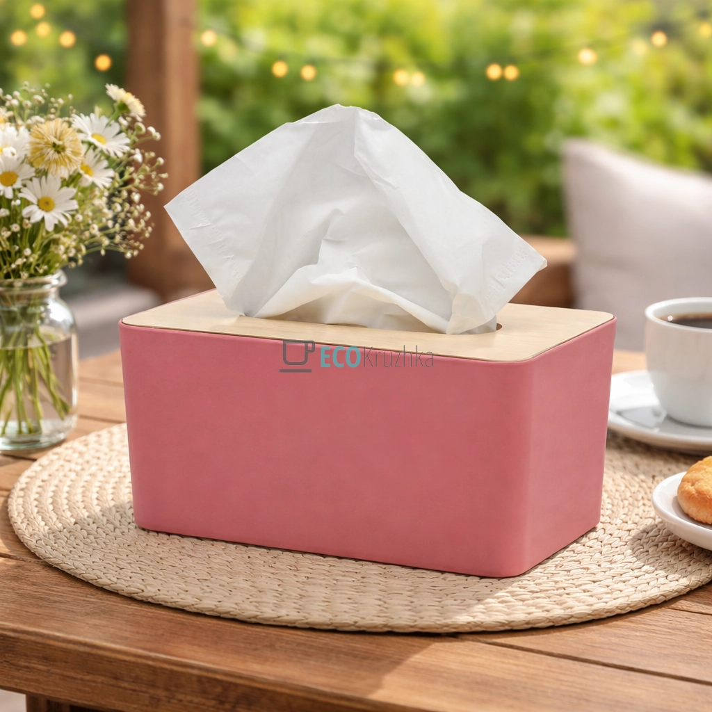 Серветниця пластмасова на стіл прямокутна з кришкою, з Деревоволокнистою кришкою - Червона (APL0483)