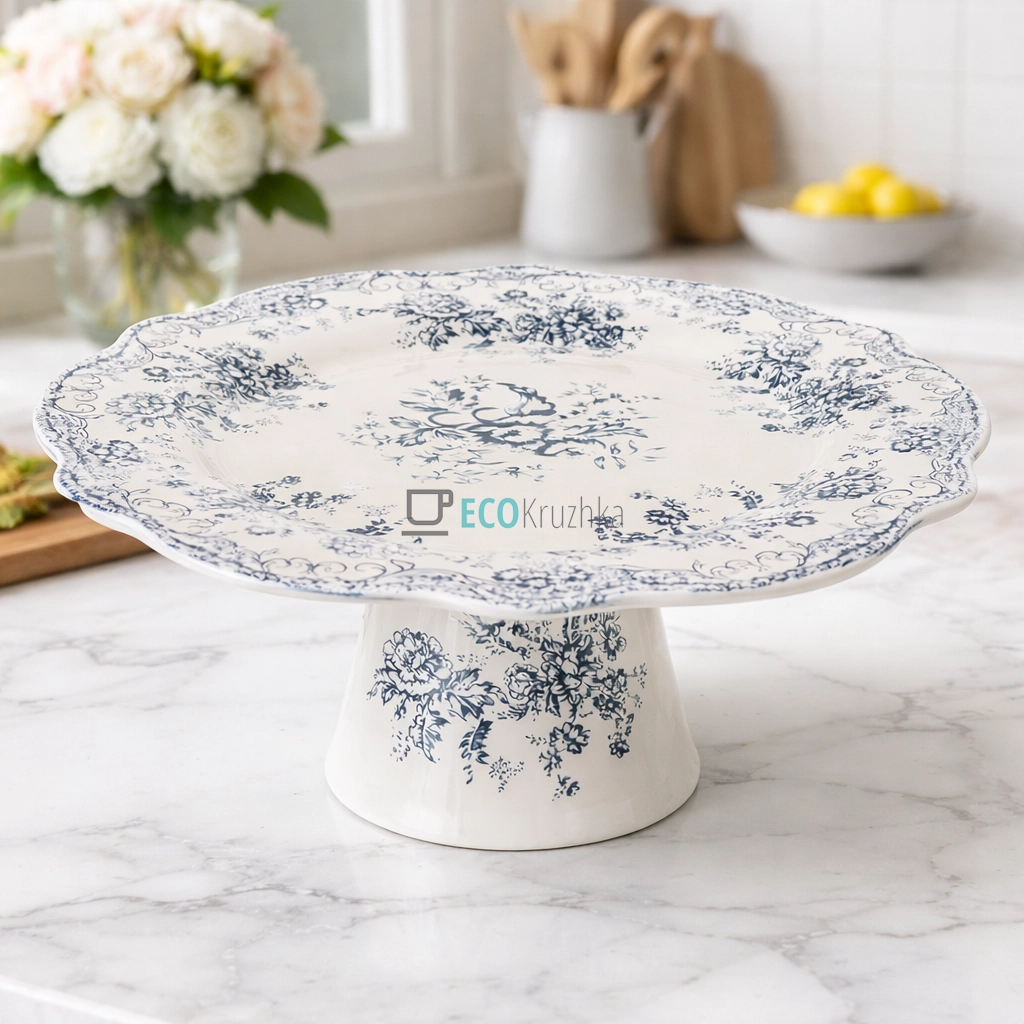 Порцелянова тортівниця на ніжці 27 см Англійська троянда (K193)