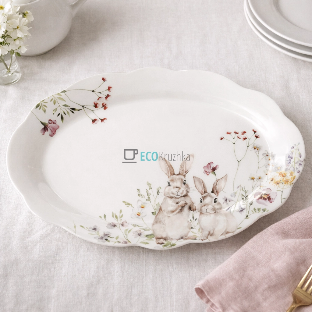 Порцелянове овальне блюдо для сервірування 36 см "Весняна історія" (K218)