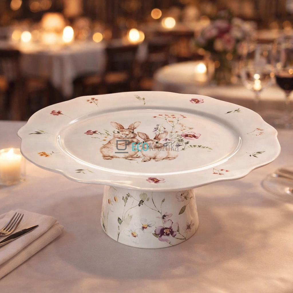 Фарфорова підставка для торта та паски "Весняна історія", D27×11.5 см (K099)