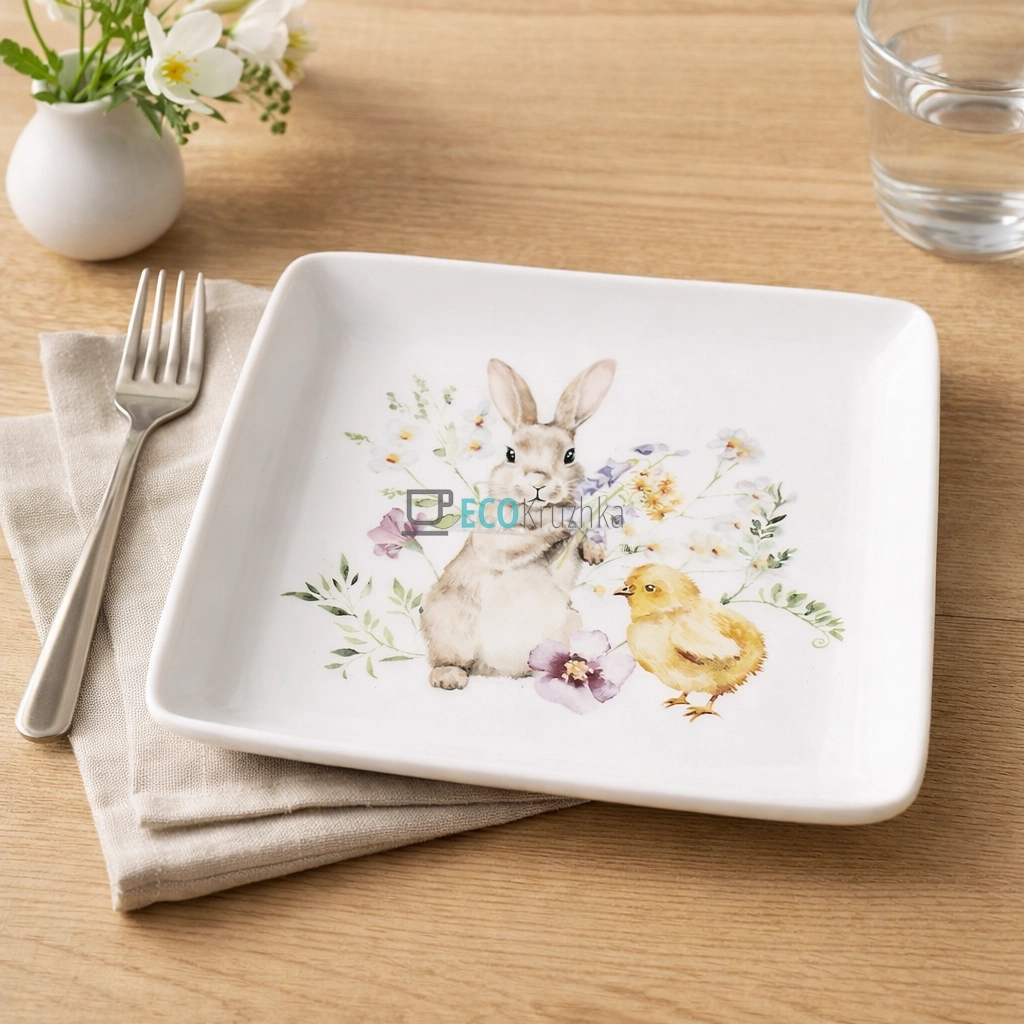 Порцелянова квадратна тарілка "Весняна історія" 15x15x1,5 см (K100)