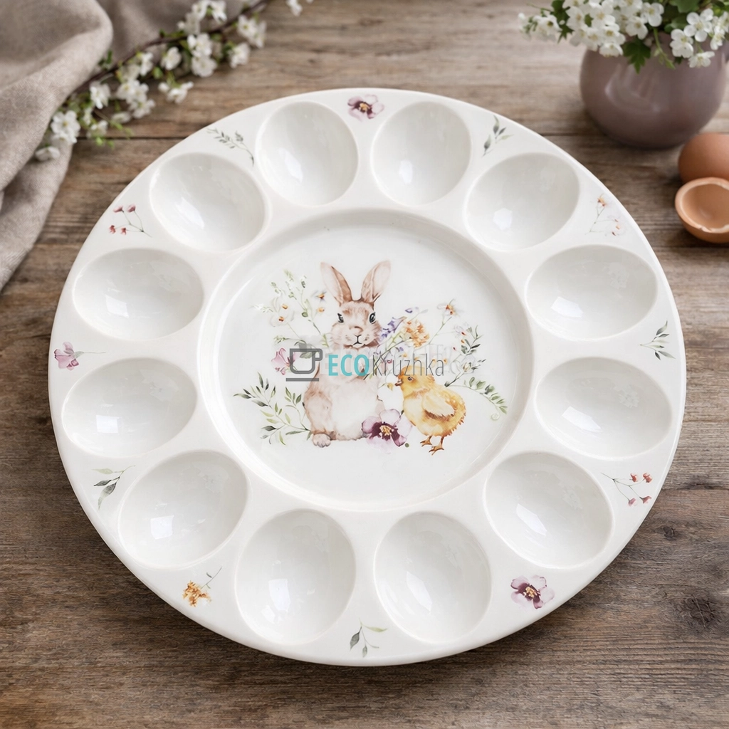 Порцелянова тарілка для яєць "Весняна історія" на 12 штук, Ø26,5 см (K095)
