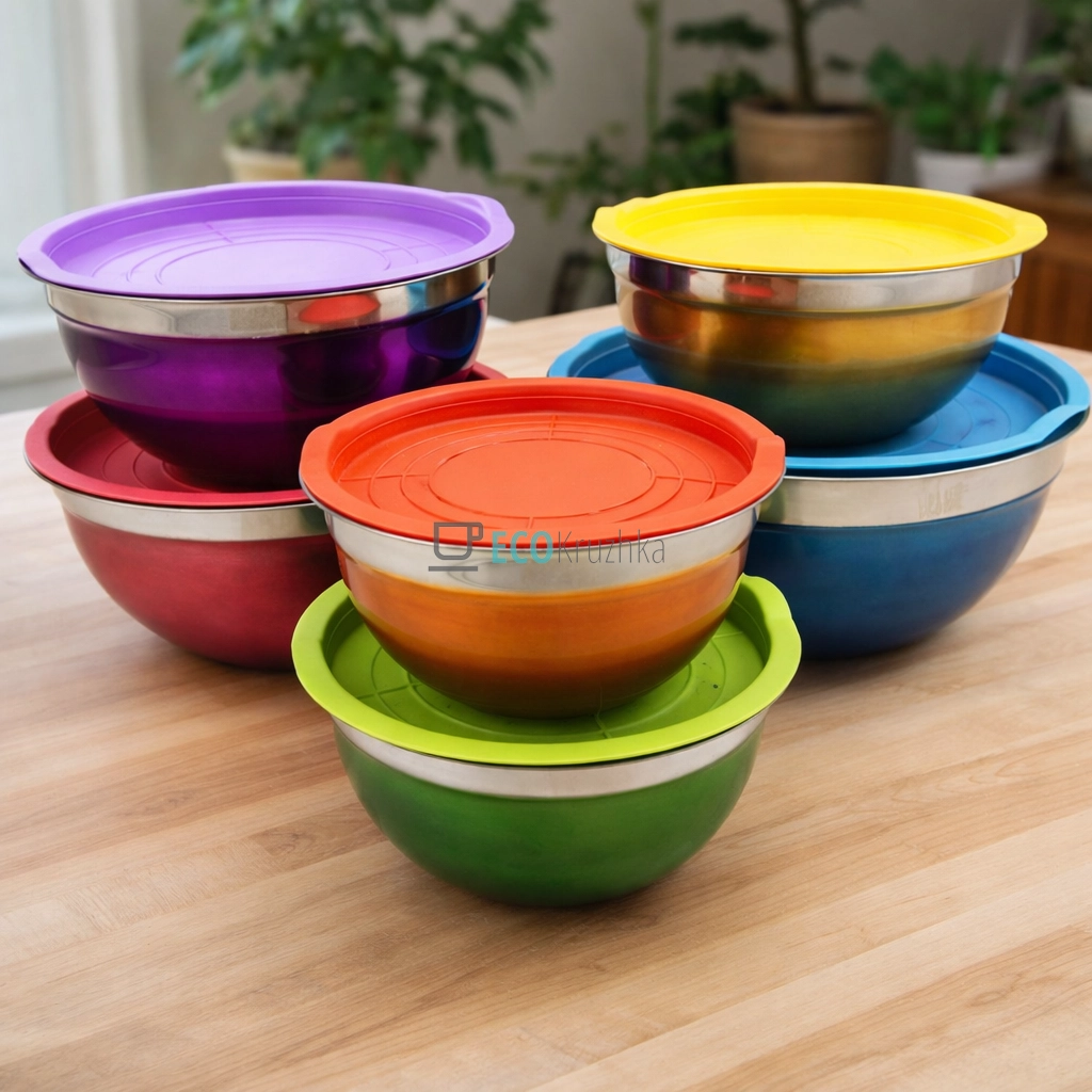 Набір кольорових салатників 5 шт нержавіючих APL9032-1 Набір кольорових салатників 5 шт нержавіючих APL9032-1