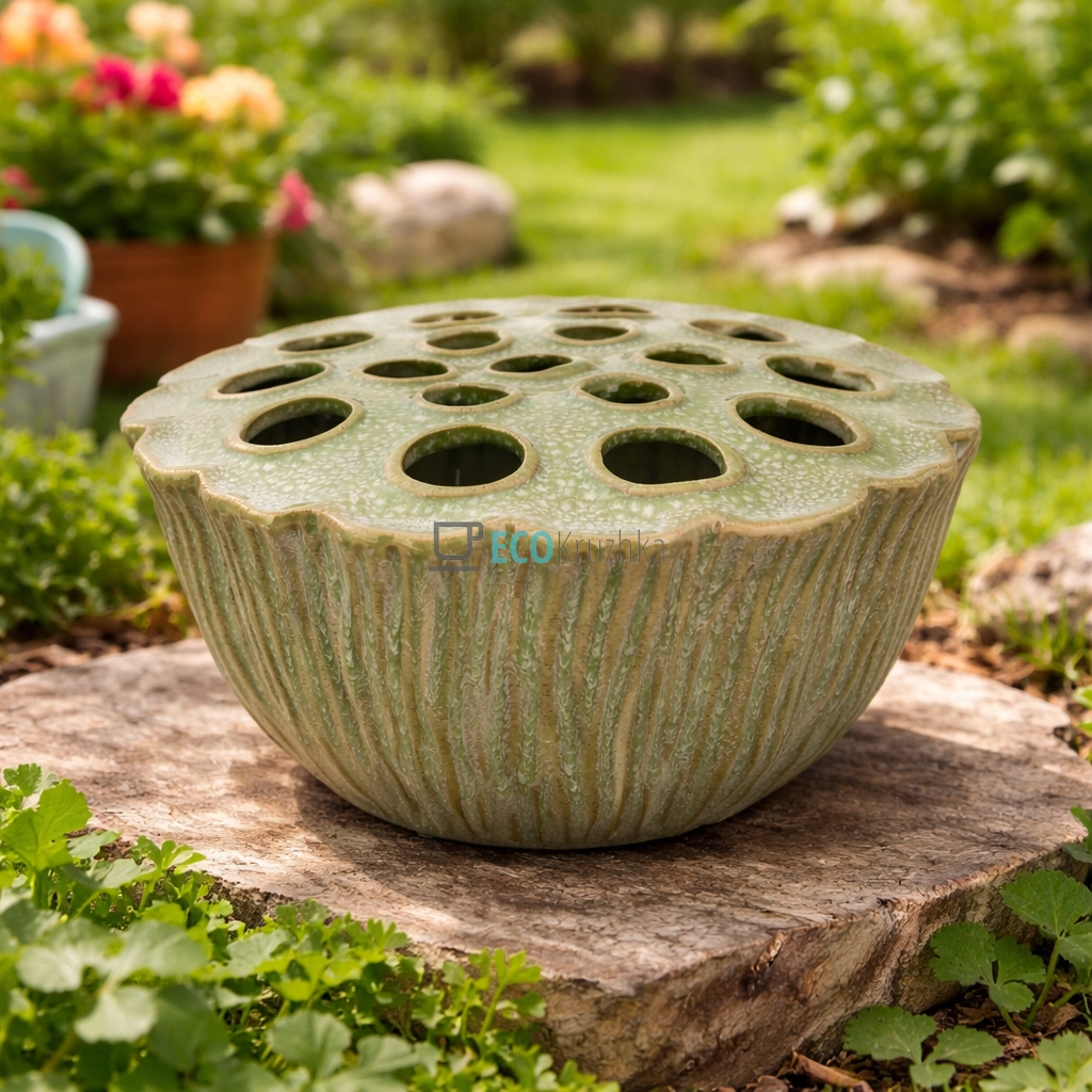 Керамічна ваза Flower Frog 23.5 х 23.5 х 11 см зелений (148-028) Керамічна ваза Flower Frog 23.5 х 23.5 х 11 см зелений (148-028)