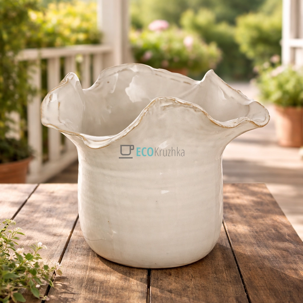 Керамічна ваза Бутон 22.5 х 22 х 18.5 см бежевий (148-019)