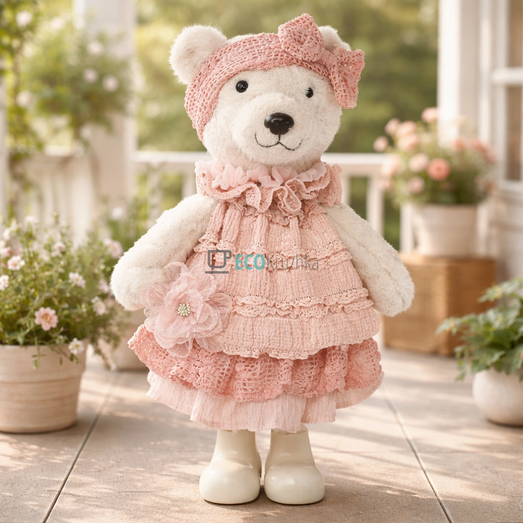 Декоративна фігура Ведмедик у сукні 42 см рожевий (831-921) Декоративна фігура Ведмедик у сукні 42 см рожевий (831-921)