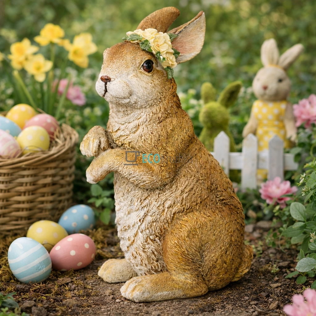 Декоративна статуетка Заєць з жовтими квітами 31 см (218-004)