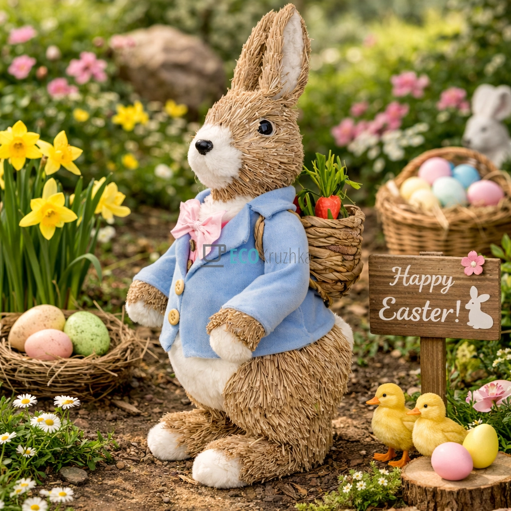 Декоративна фігура Великодній зайчик з кошиком 46 см (NY27-909)