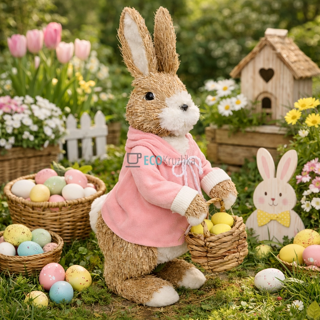 Декоративна фігура Великодній зайчик з кошиком 47 см (NY27-910) Декоративна фігура Великодній зайчик з кошиком 47 см (NY27-910)
