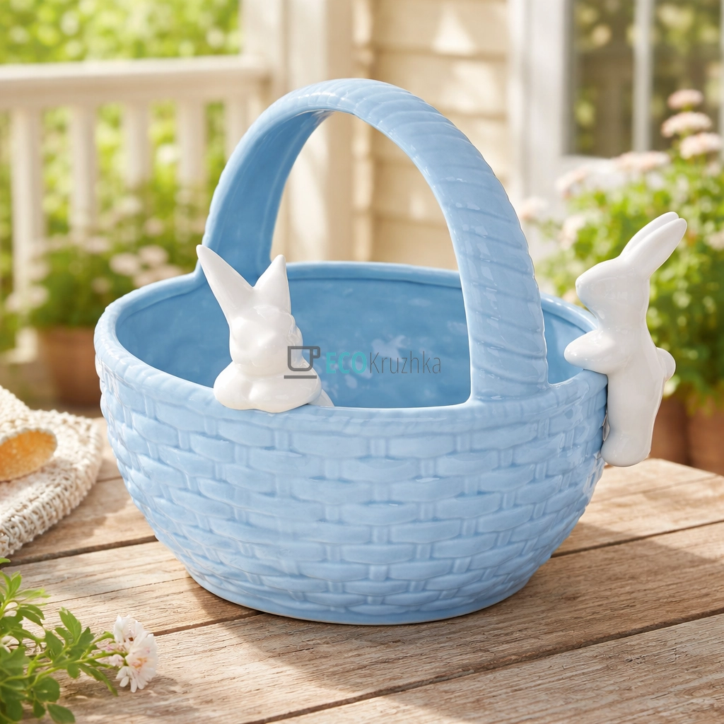 Цукерниця Зайчики в кошику 22 см блакитний (733-547) Цукерниця Зайчики в кошику 22 см блакитний (733-547)