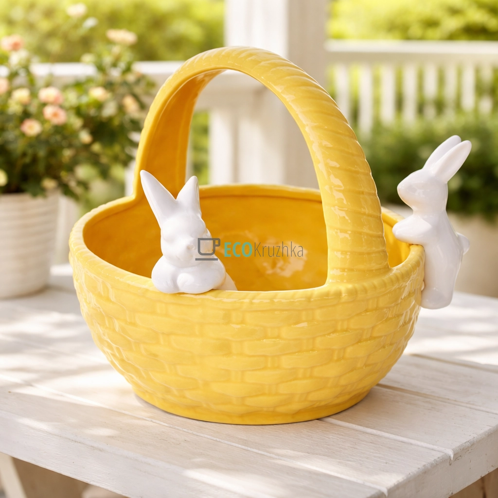 Цукерниця Зайчики в кошику 22 см жовтий (733-548) Цукерниця Зайчики в кошику 22 см жовтий (733-548)