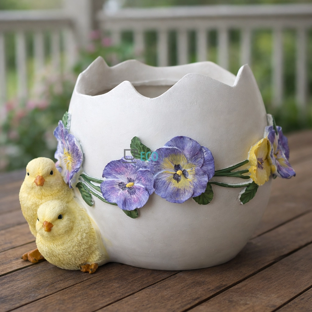Декоративне кашпо з курчатами та фіалкою 21 см (838-543)