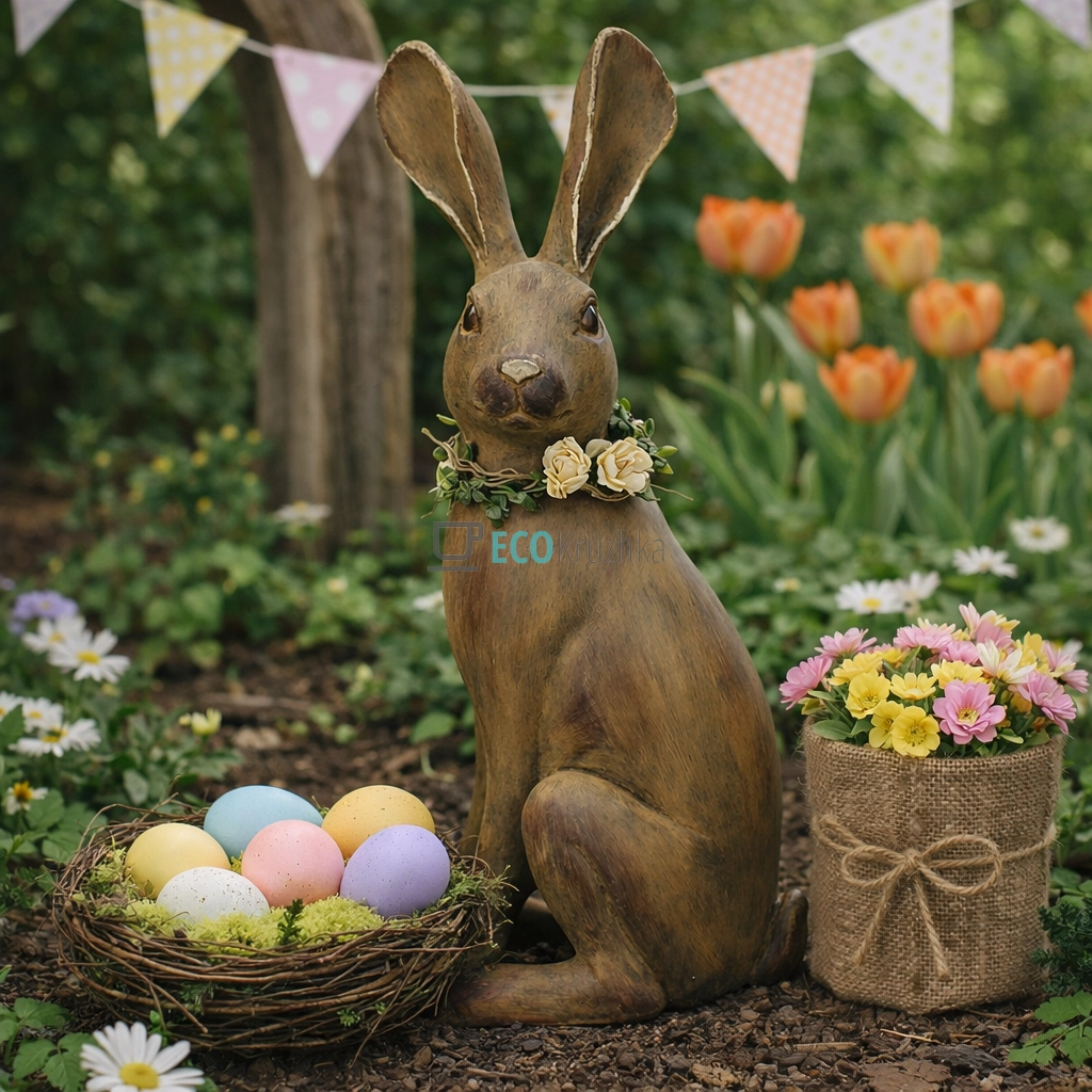 Декоративна статуетка Кролик з віночком 32.5 см коричневий (218-009) Декоративна статуетка Кролик з віночком 32.5 см коричневий (218-009)