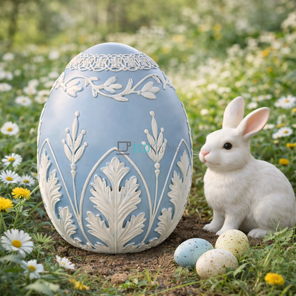 Декоративна фігура Яйце блакитне з білим орнаментом 20 см (838-588)
