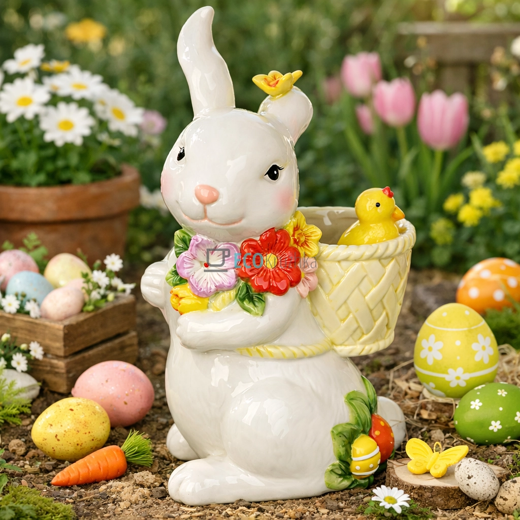 Керамічне кашпо Зайчик з кошиком 26.5 см (928-137) Керамічне кашпо Зайчик з кошиком 26.5 см (928-137)