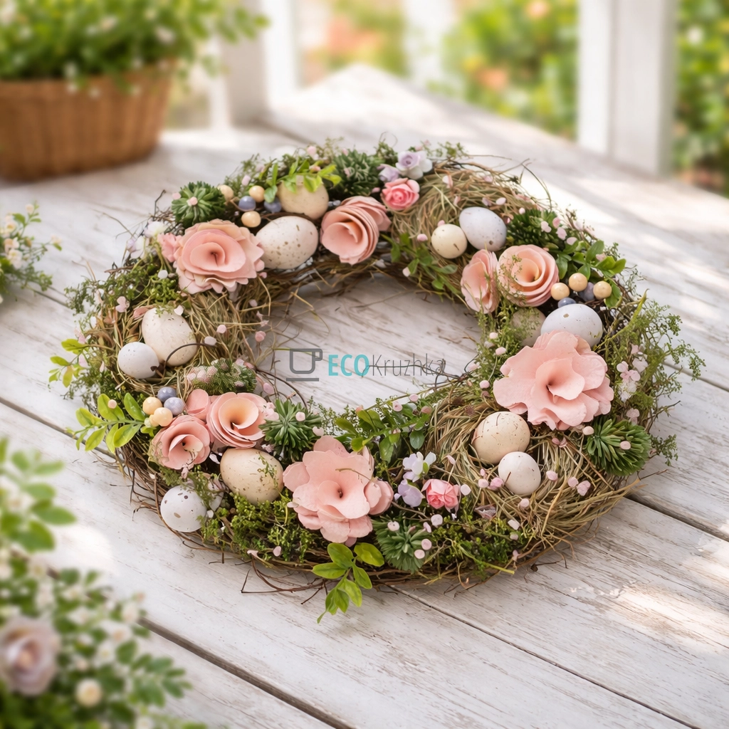 Великодній вінок рожевий 31 см (814-902)