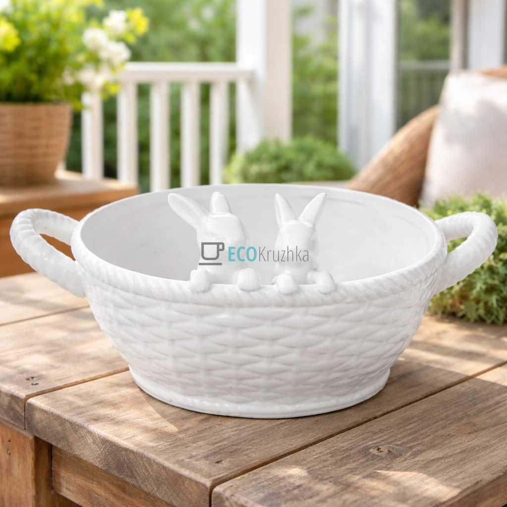 Керамічний декоративний кошик Зайчик 22 см (733-318)