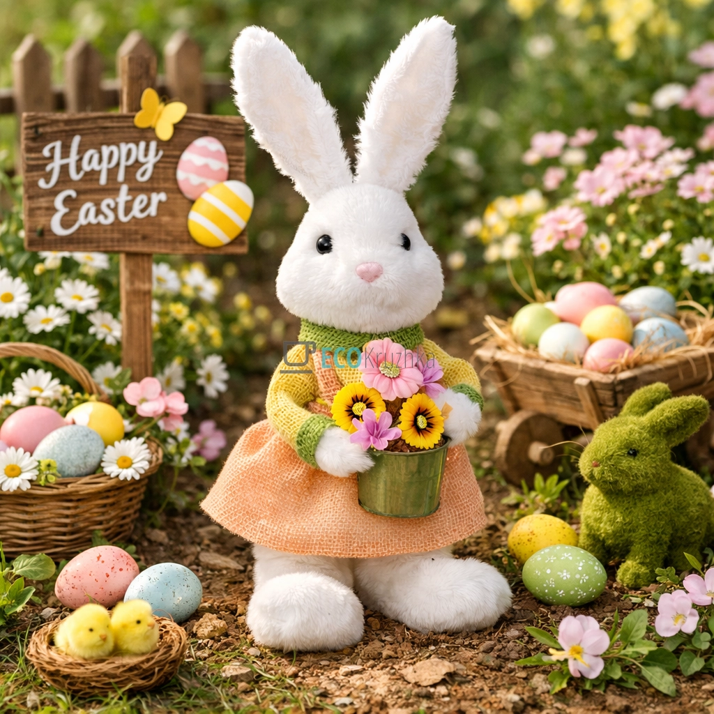 Великодня декоративна фігура Кролиця з квітами 46 см (NY27-923)